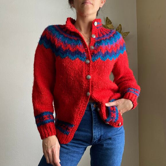 vintage handmade wool cardigan sweater - Picture 2 of 6